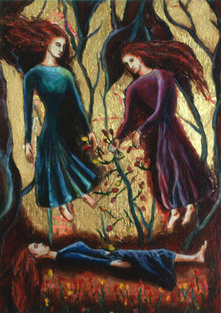 "The Three Graces", egg tempera and gold leaf on museum board, 13 x 18", 1991