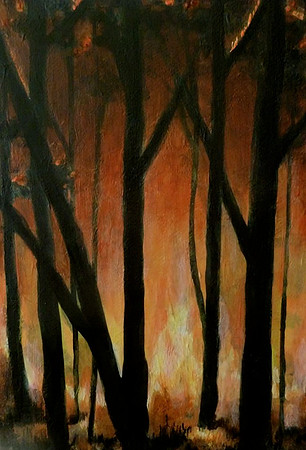 "Burning Trees #1", acrylic on canvas, 5 x 7", 2013