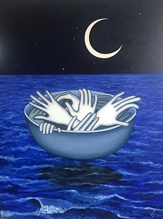 "Lost at Sea", 3 x 4", acrylic on canvas 2020