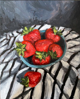 Strawberries, 8 x 10", acrylic on canvas board, 2021