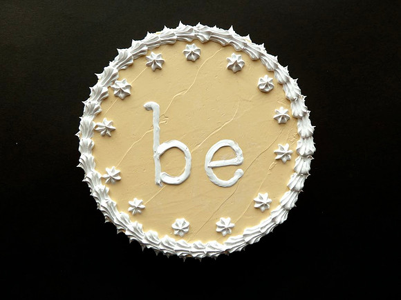 "be", 5" diameter, acrylic on wood, 2013